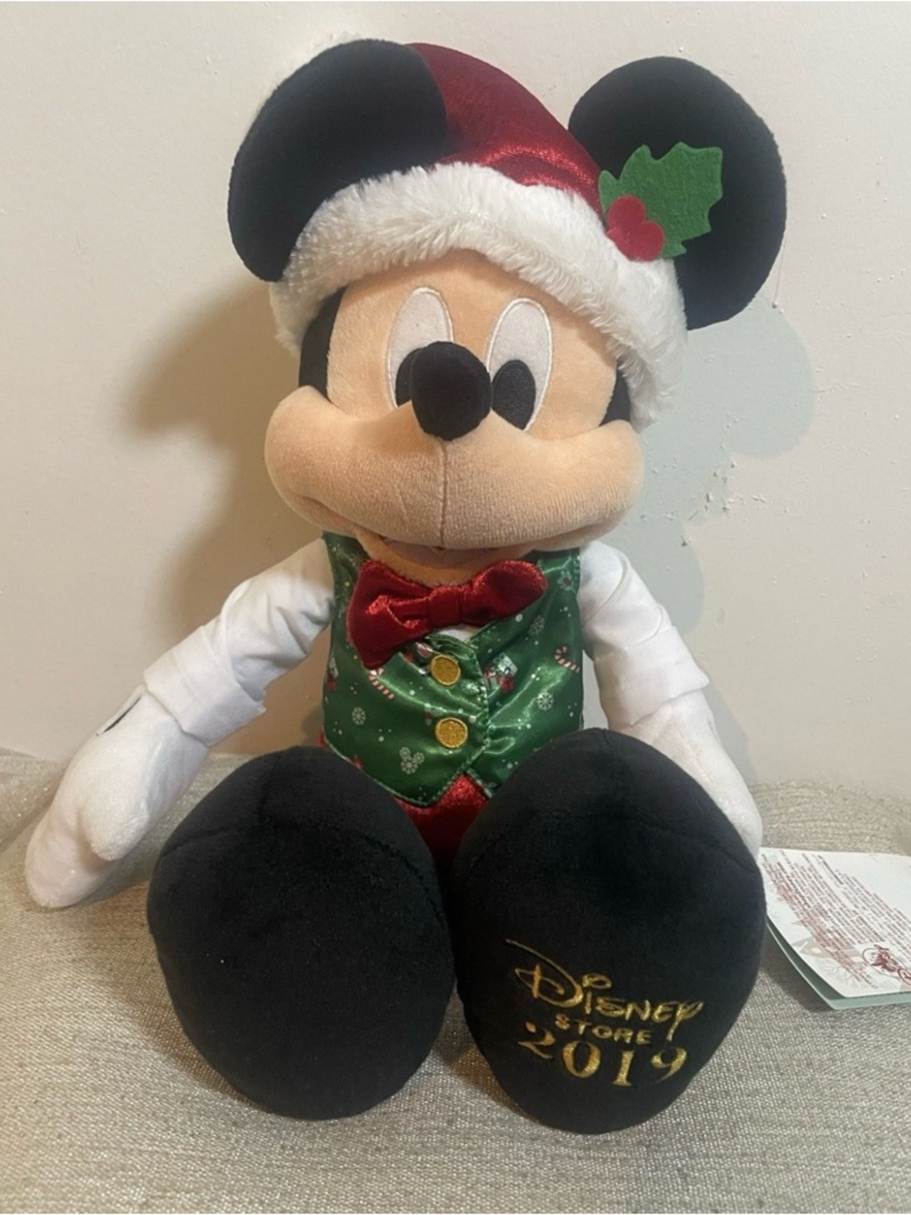 Disney Plush Mickey Mouse in Red & Green Holiday Outfit